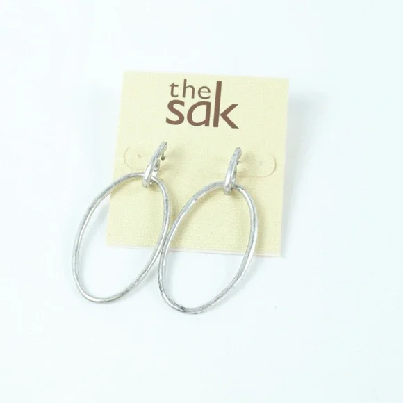 The Sak Distressed Silver Oval Hoop Earrings - NEW - Picture 1 of 2